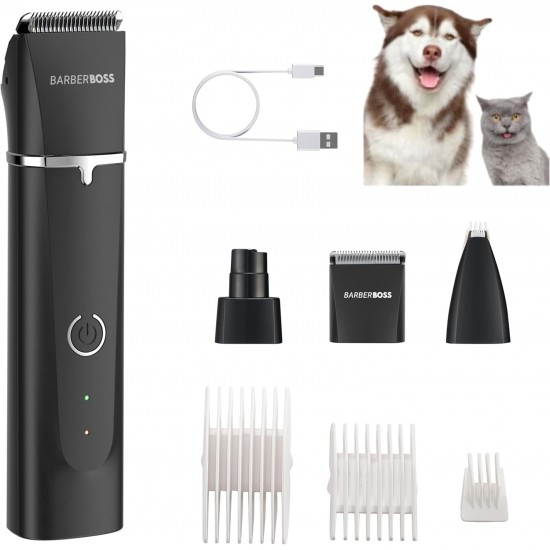 BarberBoss Professional Dog Grooming Kit - Pet Grooming Kit, Cordless Dog Clipper for Thick & Frosted Coat, Cat Paw Trimmer, Cat Scissors, Rechargeable Pet Grooming Kit BarberBoss Professional Dog Grooming Kit - Pet Grooming Kit, Cordless Dog Clipper for Thick & Frosted Coat, Cat Paw Trimmer, Cat Scissors, Rechargeable Pet Grooming Kit