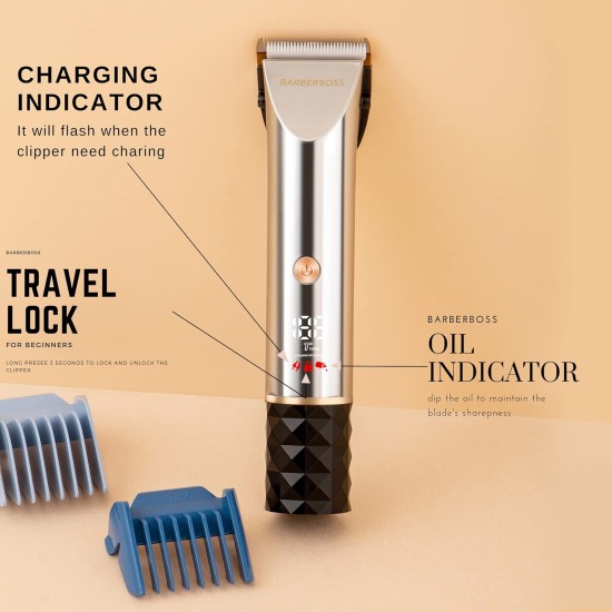 BarberBoss QR-9081 Low Noise Pet Grooming Kit with 2 Speed Levels, Ceramic Blades, USB Charging, LED Display and 8 Comb Attachments BarberBoss QR-9081 Low Noise Pet Grooming Kit with 2 Speed Levels, Ceramic Blades, USB Charging, LED Display and 8 Comb Attachments