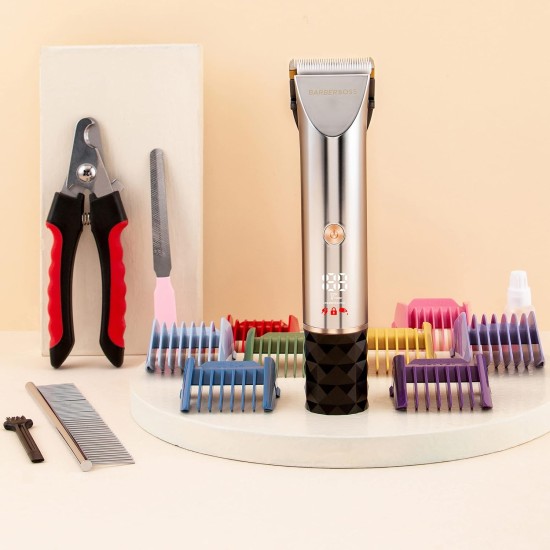 BarberBoss QR-9081 Low Noise Pet Grooming Kit with 2 Speed Levels, Ceramic Blades, USB Charging, LED Display and 8 Comb Attachments BarberBoss QR-9081 Low Noise Pet Grooming Kit with 2 Speed Levels, Ceramic Blades, USB Charging, LED Display and 8 Comb Attachments