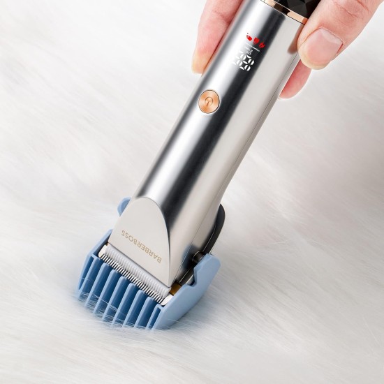 BarberBoss QR-9081 Low Noise Pet Grooming Kit with 2 Speed Levels, Ceramic Blades, USB Charging, LED Display and 8 Comb Attachments BarberBoss QR-9081 Low Noise Pet Grooming Kit with 2 Speed Levels, Ceramic Blades, USB Charging, LED Display and 8 Comb Attachments