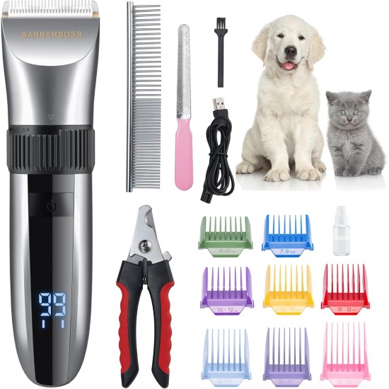 BarberBoss QR-9082 Wireless Pet Grooming Clipper - Ceramic Blades, LED Display, Fast Charging, Electric Pet Clipper for Dogs and Cats BarberBoss QR-9082 Wireless Pet Grooming Clipper - Ceramic Blades, LED Display, Fast Charging, Electric Pet Clipper for Dogs and Cats