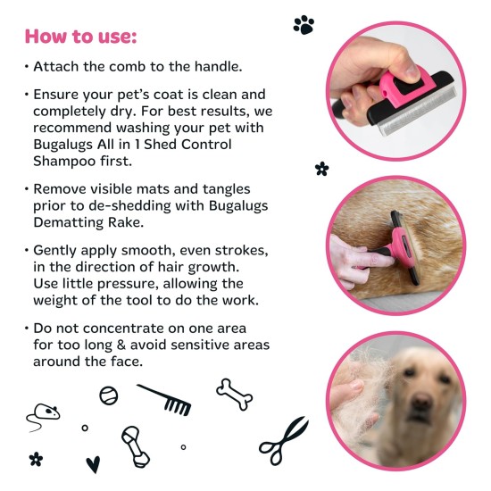 Bugalugs Deshedding Brush for Dogs, Cats, Horses & Pets, Professional Pet Comb Brushes for Grooming for Short to Long Hair, Undercoat Rake Brush, Reduces Hair Loss Bugalugs Deshedding Brush for Dogs, Cats, Horses & Pets, Professional Pet Comb Brushes for Grooming for Short to Long Hair, Undercoat Rake Brush, Reduces Hair Loss