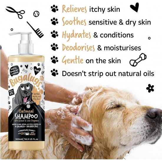 Bugalugs Dog Shampoo 5L Oatmeal & Aloe Vera Moisturizes, Soothes and Cleanses Deep Cleansing, Sulphate and Paraben Free, Ideal for Sensitive Skin and Professional Use Bugalugs Dog Shampoo 5L Oatmeal & Aloe Vera Moisturizes, Soothes and Cleanses Deep Cleansing, Sulphate and Paraben Free, Ideal for Sensitive Skin and Professional Use