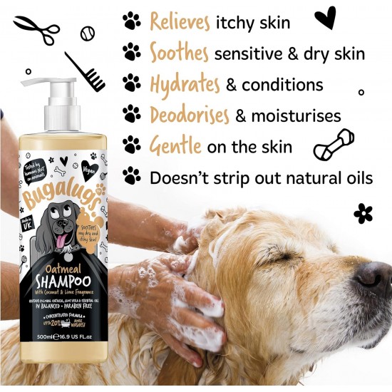 Bugalugs Dog Shampoo 5L Oatmeal & Aloe Vera Moisturizes, Soothes and Cleanses Deep Cleansing, Sulphate and Paraben Free, Ideal for Sensitive Skin and Professional Use Bugalugs Dog Shampoo 5L Oatmeal & Aloe Vera Moisturizes, Soothes and Cleanses Deep Cleansing, Sulphate and Paraben Free, Ideal for Sensitive Skin and Professional Use