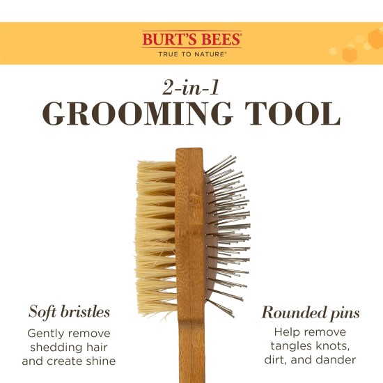 Burt's Bees for Pets Double Sided Dog Brush with Needle and Hemp Bristles, Best All Purpose Dog Brush to Reduce Shedding for Long and Short Haired Large Dogs, Bamboo Burt's Bees for Pets Double Sided Dog Brush with Needle and Hemp Bristles, Best All Purpose Dog Brush to Reduce Shedding for Long and Short Haired Large Dogs, Bamboo
