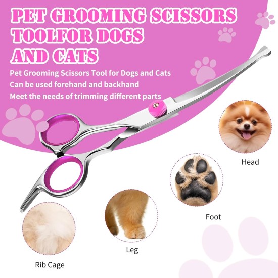 Cinsersr Dog Scissors, Curved Dog Scissors, Thinning Scissors, Dog Grooming Scissors, Dog Scissors, Fur Scissors with a Steel Comb (Pink) Cinsersr Dog Scissors, Curved Dog Scissors, Thinning Scissors, Dog Grooming Scissors, Dog Scissors, Fur Scissors with a Steel Comb (Pink)