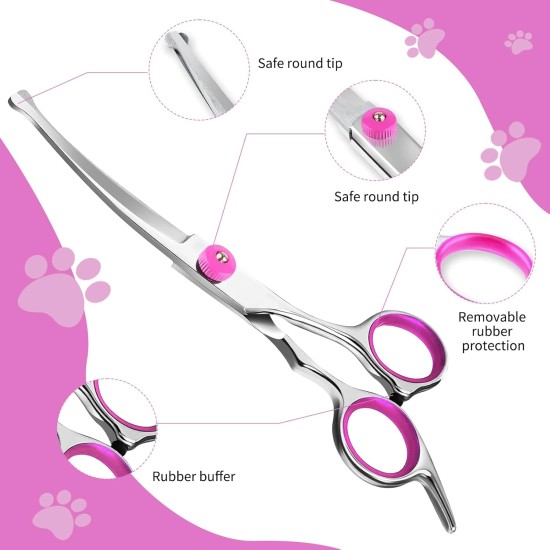 Cinsersr Dog Scissors, Curved Dog Scissors, Thinning Scissors, Dog Grooming Scissors, Dog Scissors, Fur Scissors with a Steel Comb (Pink) Cinsersr Dog Scissors, Curved Dog Scissors, Thinning Scissors, Dog Grooming Scissors, Dog Scissors, Fur Scissors with a Steel Comb (Pink)