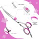 Cinsersr Dog Scissors, Curved Dog Scissors, Thinning Scissors, Dog Grooming Scissors, Dog Scissors, Fur Scissors with a Steel Comb (Pink)