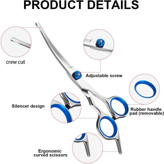Curved Dog Scissors, Professional Fur Scissors for Cats and Dogs, Blue, Stainless Steel, Hair Scissors, Pet Care Curved Dog Scissors, Professional Fur Scissors for Cats and Dogs, Blue, Stainless Steel, Hair Scissors, Pet Care