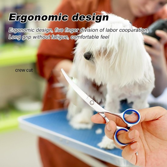Curved Dog Scissors, Professional Fur Scissors for Cats and Dogs, Blue, Stainless Steel, Hair Scissors, Pet Care Curved Dog Scissors, Professional Fur Scissors for Cats and Dogs, Blue, Stainless Steel, Hair Scissors, Pet Care