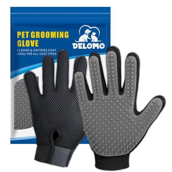 DELOMO Pet Grooming Gloves - Cat Brushes for Gentle Hair - Efficient Hair Removal Gloves - Washing Gloves for Dogs with Long & Short Hair, Cats & Horses - 1 Pair (Grey) DELOMO Pet Grooming Gloves - Cat Brushes for Gentle Hair - Efficient Hair Removal Gloves - Washing Gloves for Dogs with Long & Short Hair, Cats & Horses - 1 Pair (Grey)