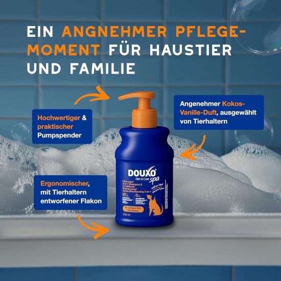 DOUXO Skin & Coat SPA - Ultra-Safe 2-in-1 Dog Shampoo & Conditioner 250ml Cleanses & Moisturizes Skin, Leaves Coat Soft & Tangle Free, Skin Friendly Formula DOUXO Skin & Coat SPA - Ultra-Safe 2-in-1 Dog Shampoo & Conditioner 250ml Cleanses & Moisturizes Skin, Leaves Coat Soft & Tangle Free, Skin Friendly Formula