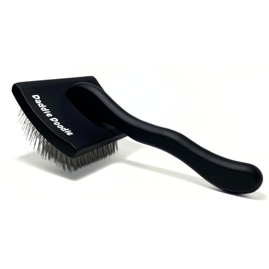 Daddle Doodle Dog Slicker Brush - Dog Grooming Brush Specially Designed for All Poodle and Doodle Mixes - Fluff, Style, Detangling and Demat - Ergonomic Handle Design - Soft and Angled Brush Pens