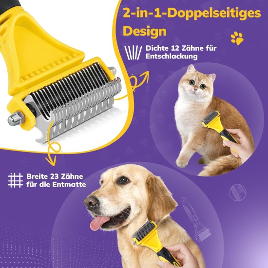 Dog Brush Cat Brush, 12 + 23 Pet Stainless Steel Comb, Double-Sided DeShedding Tool for Dogs to Remove Unwanted Hair, Untangling Knots Dog Brush Cat Brush, 12 + 23 Pet Stainless Steel Comb, Double-Sided DeShedding Tool for Dogs to Remove Unwanted Hair, Untangling Knots