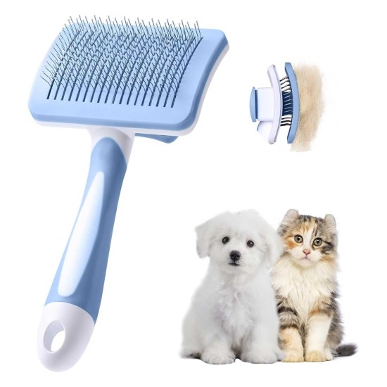 Dog Brush, Cat Brush, Pet Self-Cleaning Slicker Brush Removes Undercoat, Dog Brushes for Undercoat, Hair Remover Pet Brush for Longhaired Short Haired Dogs and Cats, Blue Dog Brush, Cat Brush, Pet Self-Cleaning Slicker Brush Removes Undercoat, Dog Brushes for Undercoat, Hair Remover Pet Brush for Longhaired Short Haired Dogs and Cats, Blue