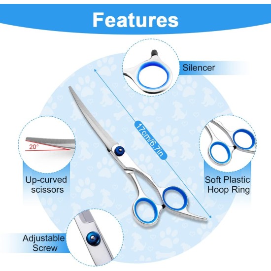 Dog Fur Scissors for Dog Hair, 6.7 Inch Curved Scissors for Dogs Scissors Dog Hair Cutting (Cat Dog Grooming Thinning Scissors & Curved & Straight Hair Scissors) for Dogs Cats Grooming Dog Fur Scissors for Dog Hair, 6.7 Inch Curved Scissors for Dogs Scissors Dog Hair Cutting (Cat Dog Grooming Thinning Scissors & Curved & Straight Hair Scissors) for Dogs Cats Grooming