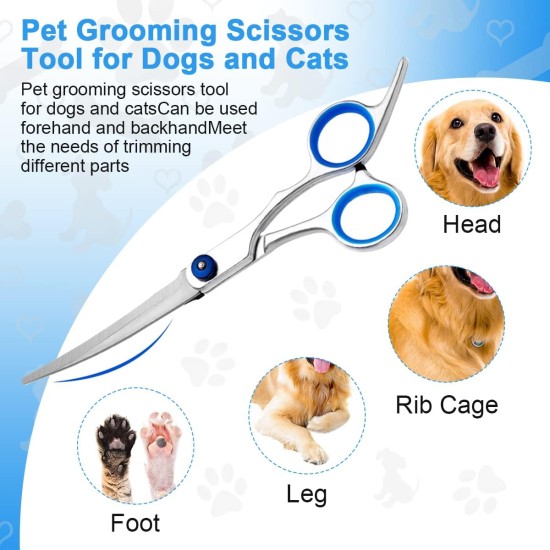 Dog Fur Scissors for Dog Hair, 6.7 Inch Curved Scissors for Dogs Scissors Dog Hair Cutting (Cat Dog Grooming Thinning Scissors & Curved & Straight Hair Scissors) for Dogs Cats Grooming Dog Fur Scissors for Dog Hair, 6.7 Inch Curved Scissors for Dogs Scissors Dog Hair Cutting (Cat Dog Grooming Thinning Scissors & Curved & Straight Hair Scissors) for Dogs Cats Grooming