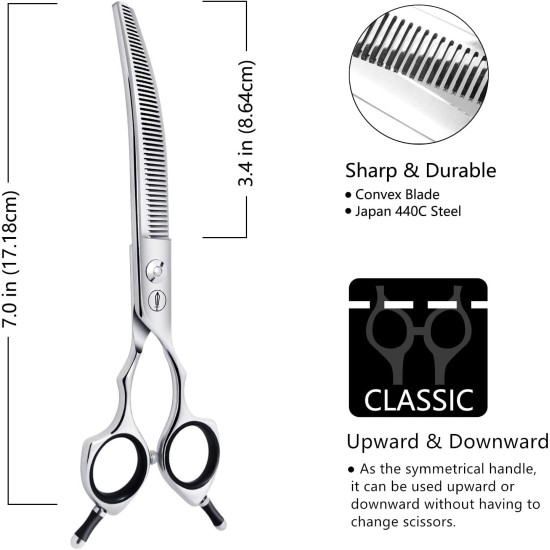 Dog Grooming Scissors, Curved Scissors for Dog Grooming, 7.5 Inches, 30 Degree Curved Blade, Lightweight Pet Scissors for Trimming Face and Paws Dog Grooming Scissors, Curved Scissors for Dog Grooming, 7.5 Inches, 30 Degree Curved Blade, Lightweight Pet Scissors for Trimming Face and Paws