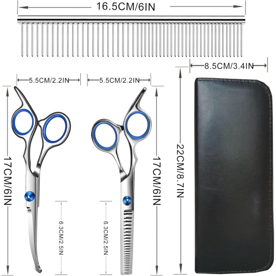 Dog Grooming Scissors, Jiasoval 4-in-1 Dog Grooming Set with Round Safety Tip, Professional Grooming Scissors Set, Hair Cutting Scissors with Steel Comb and Leather Case for Dogs Dog Grooming Scissors, Jiasoval 4-in-1 Dog Grooming Set with Round Safety Tip, Professional Grooming Scissors Set, Hair Cutting Scissors with Steel Comb and Leather Case for Dogs