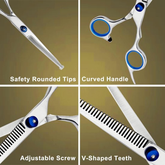 Dog Grooming Scissors, Jiasoval 4-in-1 Dog Grooming Set with Round Safety Tip, Professional Grooming Scissors Set, Hair Cutting Scissors with Steel Comb and Leather Case for Dogs Dog Grooming Scissors, Jiasoval 4-in-1 Dog Grooming Set with Round Safety Tip, Professional Grooming Scissors Set, Hair Cutting Scissors with Steel Comb and Leather Case for Dogs