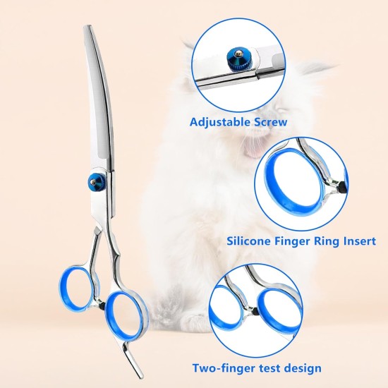 Dog Scissors, 5-in-1 Dog Scissors Set, Dog Shears, Curved, Stainless Steel Dog Grooming Set, with Steel Comb and Leather Case for Dogs, Cats, Pets Dog Scissors, 5-in-1 Dog Scissors Set, Dog Shears, Curved, Stainless Steel Dog Grooming Set, with Steel Comb and Leather Case for Dogs, Cats, Pets