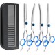 Dog Scissors, 5-in-1 Dog Scissors Set, Dog Shears, Curved, Stainless Steel Dog Grooming Set, with Steel Comb and Leather Case for Dogs, Cats, Pets