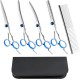 Dog Scissors, 5-in-1 Dog Scissors Set, Dog Shears, Curved, Stainless Steel Dog Grooming Set, with Steel Comb and Leather Case for Dogs, Cats, Pets