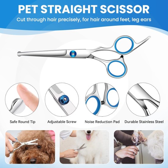 Dog Scissors, 5-in-1 Grooming Scissors for Dogs, 4CR Dog Scissors Set Professional with Round Safety Tip, Stainless Steel Cat Grooming Thinning Scissors, Thinning, Straight Scissors, Curved Scissors Dog Scissors, 5-in-1 Grooming Scissors for Dogs, 4CR Dog Scissors Set Professional with Round Safety Tip, Stainless Steel Cat Grooming Thinning Scissors, Thinning, Straight Scissors, Curved Scissors