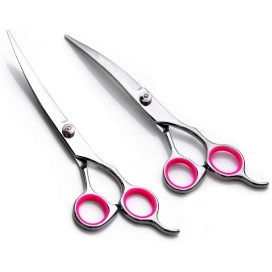 Dog Scissors, 6 Inch Professional Dog Grooming Thinning Scissors & Curved & Straight Hair Scissors, Stainless Steel Curved Fur Scissors for Dogs, Cats, Hair Care Dog Scissors, 6 Inch Professional Dog Grooming Thinning Scissors & Curved & Straight Hair Scissors, Stainless Steel Curved Fur Scissors for Dogs, Cats, Hair Care