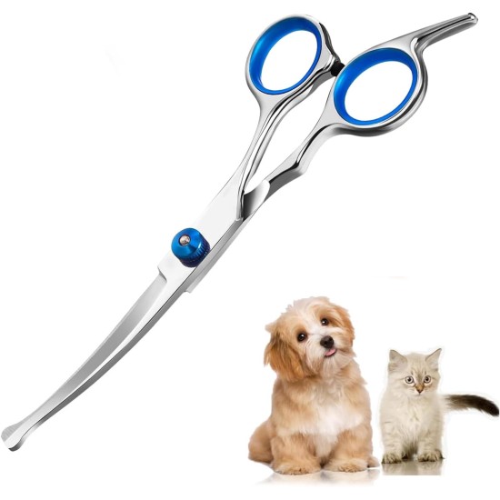 Dog Scissors, Curved, Dog Scissors, Fur Scissors, Dog Cat Grooming Curved Scissors Set, Hair Scissors, Professional Round Cutter, Bent Thinning Scissors, for Cats Dogs (Round Head)