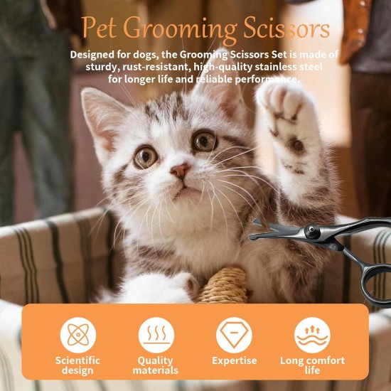 Dog Scissors, Curved Scissors for Dogs and Cats, Safety Round Tip Grooming Scissors, Stainless Steel Fur Scissors for Dogs and Cats Dog Scissors, Curved Scissors for Dogs and Cats, Safety Round Tip Grooming Scissors, Stainless Steel Fur Scissors for Dogs and Cats