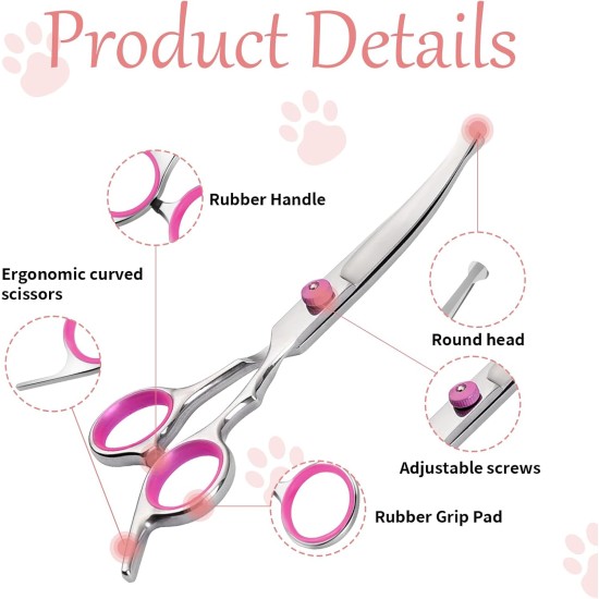 Dog Scissors, Curved Scissors for Dogs and Cats, Safety Round Tip Grooming Scissors, Stainless Steel Fur Scissors for Dogs and Cats Dog Scissors, Curved Scissors for Dogs and Cats, Safety Round Tip Grooming Scissors, Stainless Steel Fur Scissors for Dogs and Cats