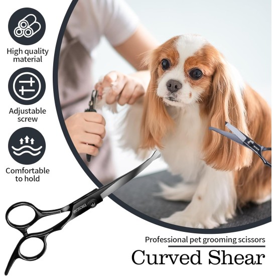 Dog Scissors, Curved Scissors for Dogs and Cats, Safety Round Tip Grooming Scissors, Stainless Steel Fur Scissors for Dogs and Cats Dog Scissors, Curved Scissors for Dogs and Cats, Safety Round Tip Grooming Scissors, Stainless Steel Fur Scissors for Dogs and Cats