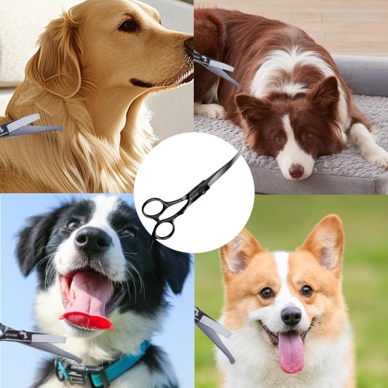 Dog Scissors, Curved Scissors for Dogs and Cats, Safety Round Tip Grooming Scissors, Stainless Steel Fur Scissors for Dogs and Cats Dog Scissors, Curved Scissors for Dogs and Cats, Safety Round Tip Grooming Scissors, Stainless Steel Fur Scissors for Dogs and Cats