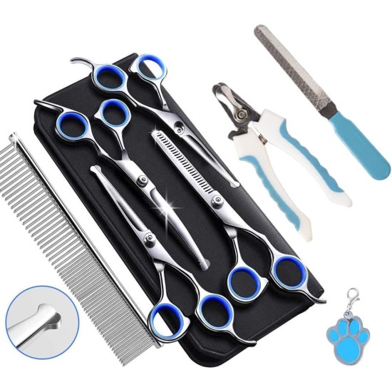 Dog Scissors, Dog Fur Scissors, Hair Scissors Set, Professional 6.5 Inch Grooming Scissors, Dog Set for Grooming, Dog, Cat, Pet (Blue) Dog Scissors, Dog Fur Scissors, Hair Scissors Set, Professional 6.5 Inch Grooming Scissors, Dog Set for Grooming, Dog, Cat, Pet (Blue)