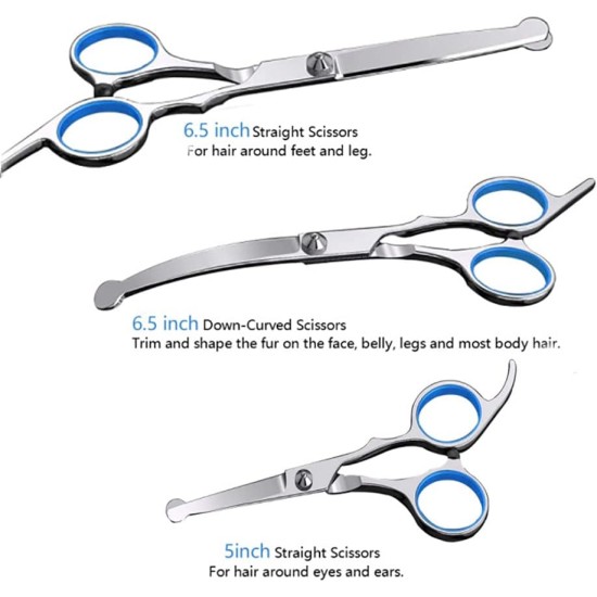 Dog Scissors, Dog Fur Scissors, Hair Scissors Set, Professional 6.5 Inch Grooming Scissors, Dog Set for Grooming, Dog, Cat, Pet (Blue) Dog Scissors, Dog Fur Scissors, Hair Scissors Set, Professional 6.5 Inch Grooming Scissors, Dog Set for Grooming, Dog, Cat, Pet (Blue)