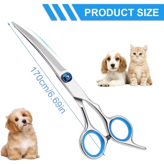 Dog Scissors, Thinning Scissors, Dog Scissors, Curved Scissors, Dog Fur Scissors for Dogs, Dogs and Cats, Safety Round Tip Grooming Scissors, (Blue Curved Scissors), Pack of 1 Dog Scissors, Thinning Scissors, Dog Scissors, Curved Scissors, Dog Fur Scissors for Dogs, Dogs and Cats, Safety Round Tip Grooming Scissors, (Blue Curved Scissors), Pack of 1