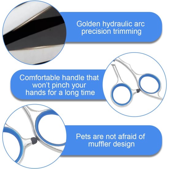 Dog Scissors, Thinning Scissors, Dog Scissors, Curved Scissors, Dog Fur Scissors for Dogs, Dogs and Cats, Safety Round Tip Grooming Scissors, (Blue Curved Scissors), Pack of 1 Dog Scissors, Thinning Scissors, Dog Scissors, Curved Scissors, Dog Fur Scissors for Dogs, Dogs and Cats, Safety Round Tip Grooming Scissors, (Blue Curved Scissors), Pack of 1