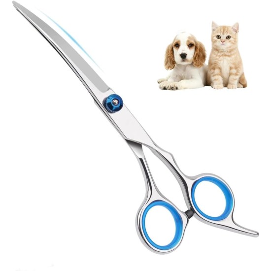 Dog Scissors, Thinning Scissors, Dog Scissors, Curved Scissors, Dog Fur Scissors for Dogs, Dogs and Cats, Safety Round Tip Grooming Scissors, (Blue Curved Scissors), Pack of 1 Dog Scissors, Thinning Scissors, Dog Scissors, Curved Scissors, Dog Fur Scissors for Dogs, Dogs and Cats, Safety Round Tip Grooming Scissors, (Blue Curved Scissors), Pack of 1