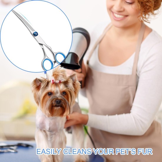 Dog Scissors, Thinning Scissors, Dog Scissors, Curved Scissors, Dog Fur Scissors for Dogs, Dogs and Cats, Safety Round Tip Grooming Scissors, (Blue Curved Scissors), Pack of 1 Dog Scissors, Thinning Scissors, Dog Scissors, Curved Scissors, Dog Fur Scissors for Dogs, Dogs and Cats, Safety Round Tip Grooming Scissors, (Blue Curved Scissors), Pack of 1