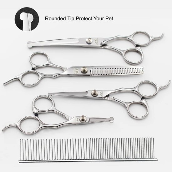 Dog Scissors with Round Tip, 5 in 1 Dog Scissors Set, Stainless Steel Cat Grooming Scissors, Dog Scissors Set for Full Body, Face, Nose and Ear Dog Scissors with Round Tip, 5 in 1 Dog Scissors Set, Stainless Steel Cat Grooming Scissors, Dog Scissors Set for Full Body, Face, Nose and Ear