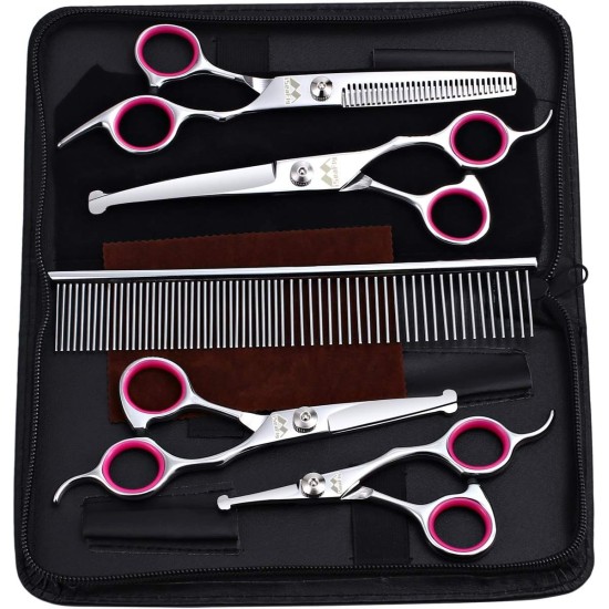 Dog Scissors with Round Tip, 5-in-1 Dog Scissors Set, Stainless Steel Cat Grooming Scissors, Fur Scissors Dogs for Full Body, Face, Nose, Ear (Pink) Dog Scissors with Round Tip, 5-in-1 Dog Scissors Set, Stainless Steel Cat Grooming Scissors, Fur Scissors Dogs for Full Body, Face, Nose, Ear (Pink)