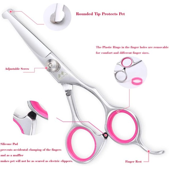 Dog Scissors with Round Tip, 5-in-1 Dog Scissors Set, Stainless Steel Cat Grooming Scissors, Fur Scissors Dogs for Full Body, Face, Nose, Ear (Pink) Dog Scissors with Round Tip, 5-in-1 Dog Scissors Set, Stainless Steel Cat Grooming Scissors, Fur Scissors Dogs for Full Body, Face, Nose, Ear (Pink)