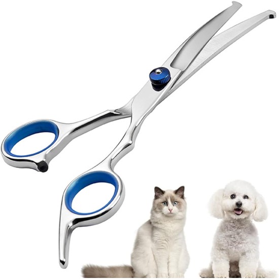Dog grooming scissors, pet scissors, curved grooming scissors, hair scissors, grooming scissors for dogs and cats with round safety tip, stainless steel grooming scissors for dogs, cats and other Dog grooming scissors, pet scissors, curved grooming scissors, hair scissors, grooming scissors for dogs and cats with round safety tip, stainless steel grooming scissors for dogs, cats and other