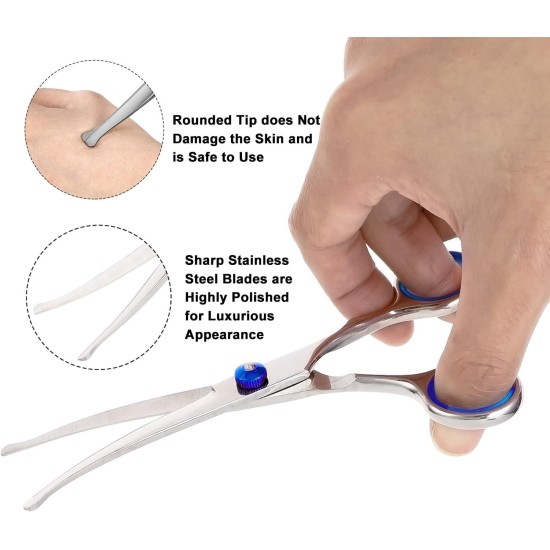 Dog grooming scissors, pet scissors, curved grooming scissors, hair scissors, grooming scissors for dogs and cats with round safety tip, stainless steel grooming scissors for dogs, cats and other Dog grooming scissors, pet scissors, curved grooming scissors, hair scissors, grooming scissors for dogs and cats with round safety tip, stainless steel grooming scissors for dogs, cats and other