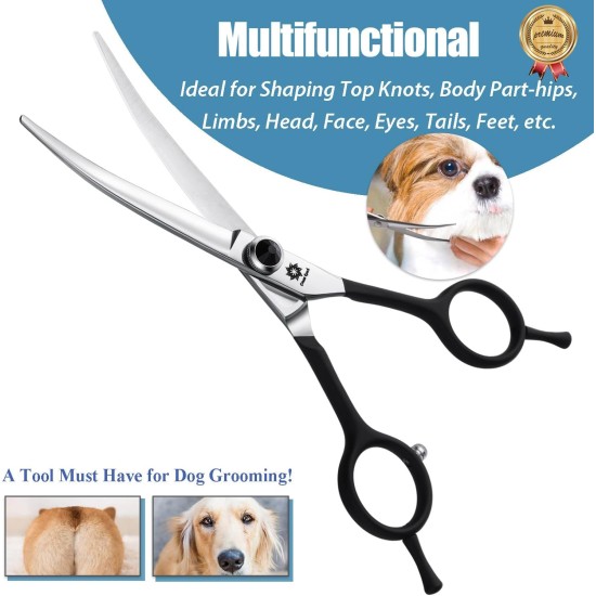 Dream Reach 6.5 Inch Professional Curved Dog Scissors Fur Scissors with Ergonomic Handle 440C Stainless Steel Safety Fur Scissors for Dogs Cats Cutting Black Dream Reach 6.5 Inch Professional Curved Dog Scissors Fur Scissors with Ergonomic Handle 440C Stainless Steel Safety Fur Scissors for Dogs Cats Cutting Black