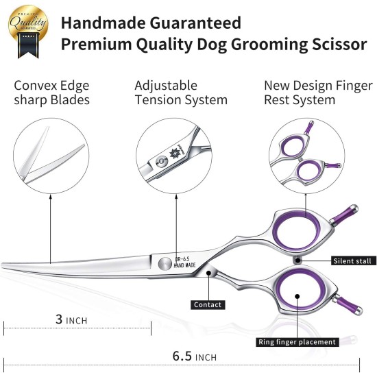 Dream Reach 6.5 Inch Professional Curved Dog Scissors Fur Scissors with Ergonomic Handle 440C Stainless Steel Safety Fur Scissors for Dogs Cats Cutting Black Dream Reach 6.5 Inch Professional Curved Dog Scissors Fur Scissors with Ergonomic Handle 440C Stainless Steel Safety Fur Scissors for Dogs Cats Cutting Black