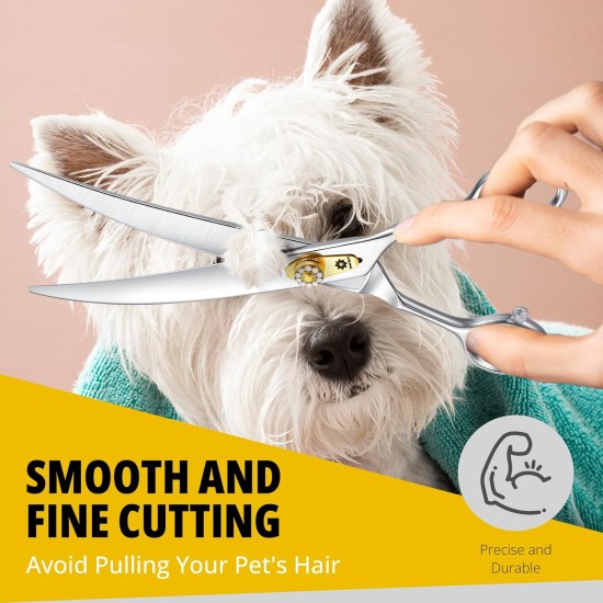 Dream Reach 8 Inch Dog Scissors Curved Fur Scissors - Dog Scissors with Ergonomic Handle, 440C Stainless Steel Fur Scissors for Dogs Cats Cutting, Professional Dog Hair Scissors with Adjustable Screw Dream Reach 8 Inch Dog Scissors Curved Fur Scissors - Dog Scissors with Ergonomic Handle, 440C Stainless Steel Fur Scissors for Dogs Cats Cutting, Professional Dog Hair Scissors with Adjustable Screw