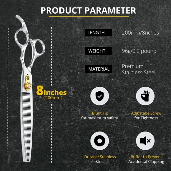 Dream Reach 8 Inch Dog Scissors Curved Fur Scissors - Dog Scissors with Ergonomic Handle, 440C Stainless Steel Fur Scissors for Dogs Cats Cutting, Professional Dog Hair Scissors with Adjustable Screw Dream Reach 8 Inch Dog Scissors Curved Fur Scissors - Dog Scissors with Ergonomic Handle, 440C Stainless Steel Fur Scissors for Dogs Cats Cutting, Professional Dog Hair Scissors with Adjustable Screw