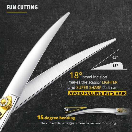 Dream Reach 8 Inch Dog Scissors Curved Fur Scissors - Dog Scissors with Ergonomic Handle, 440C Stainless Steel Fur Scissors for Dogs Cats Cutting, Professional Dog Hair Scissors with Adjustable Screw Dream Reach 8 Inch Dog Scissors Curved Fur Scissors - Dog Scissors with Ergonomic Handle, 440C Stainless Steel Fur Scissors for Dogs Cats Cutting, Professional Dog Hair Scissors with Adjustable Screw